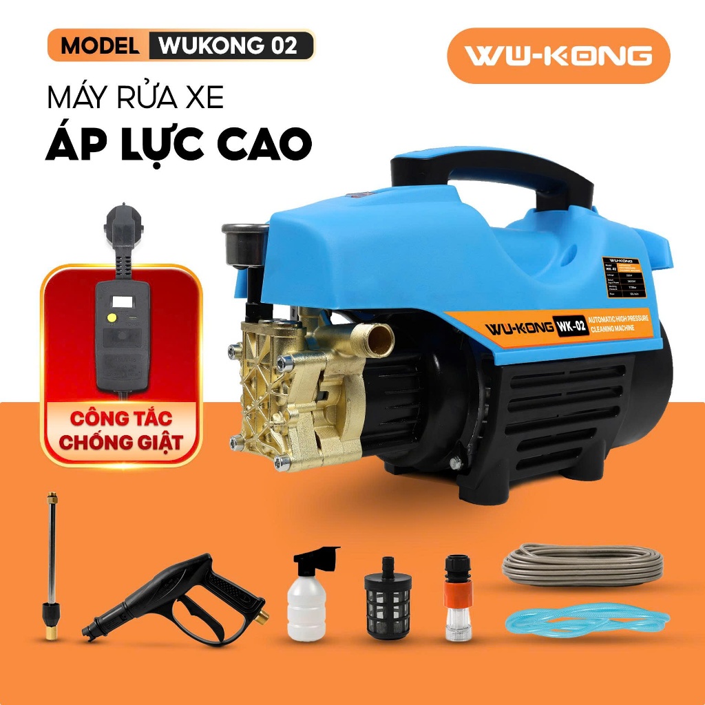 {Có chống giật} Máy xịt rửa xe Wukong WK-02 ,Áp lực cao 3800W. tặng bình bọt tuyết