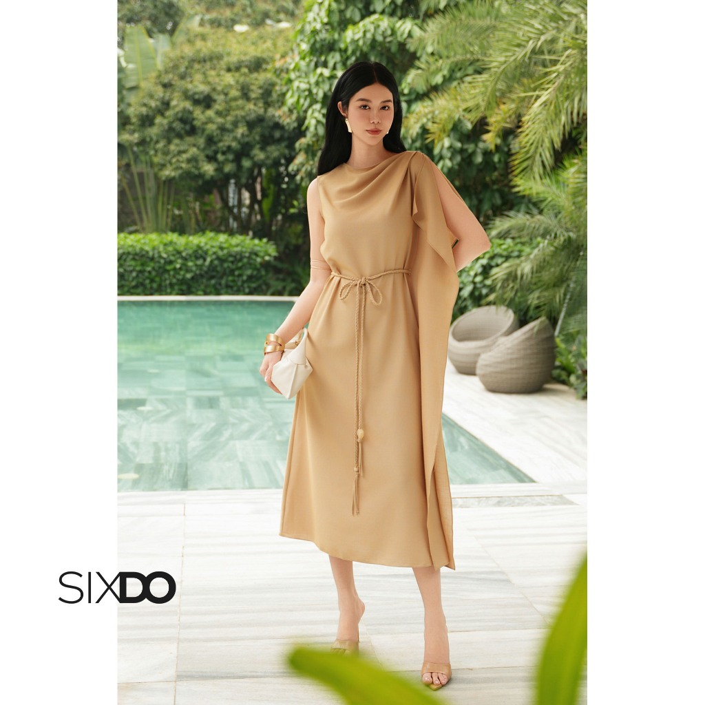 Đầm suông phối tà lệch SIXDO (Beige Woven Loose Dress)