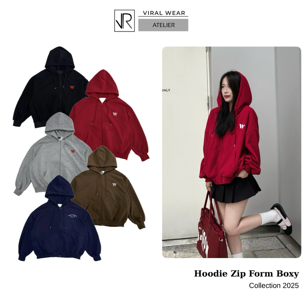 Áo Khoác Hoodie Zip Form Boxy Thêu Viralwear Unisex Chất Vải Nỉ 2 Da