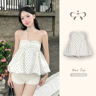 AREUM ÁO BÍ chấm bi Cúp Ngực AME Top Bo Chun [KHÔNG MÚT NGỰC]