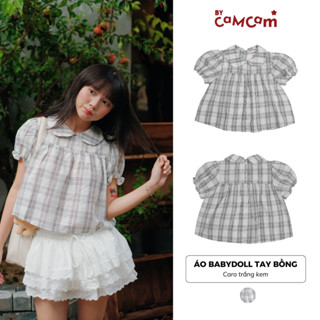  Áo Sơ Mi Babydoll Tay Bồng Bycamcam Phối Cài Cúc Sau Trendy Nữ Tính_AKN277 