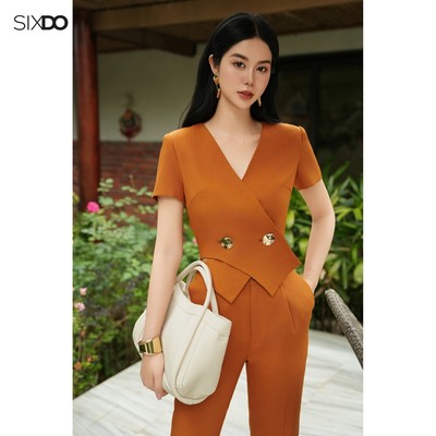 Áo nữ cam cổ V ngắn tay SIXDO (Orange Woven Blouse)