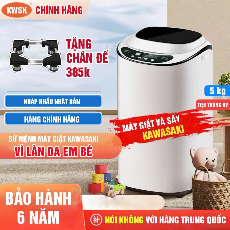 Máy giặt mini KWSK, KAWASAKI tự động 100% -Giặt vắt giặt sấy khô khử khuẩn bằng tia UV - Bảo Hành 6 Năm