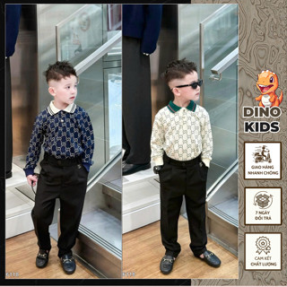  Áo Polo Dài Tay Hoạ Tiết Vân Chìm Sang Chảnh - Áo Polo Dài Tay Bé Trai Chất Cotton Gai Phong Cách Boy Phố 