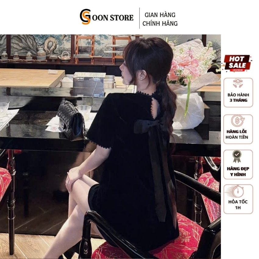 Bộ đồ nữ áo cộc tay họa tiết nơ lưng phối quần short kiểu cách Goon Store