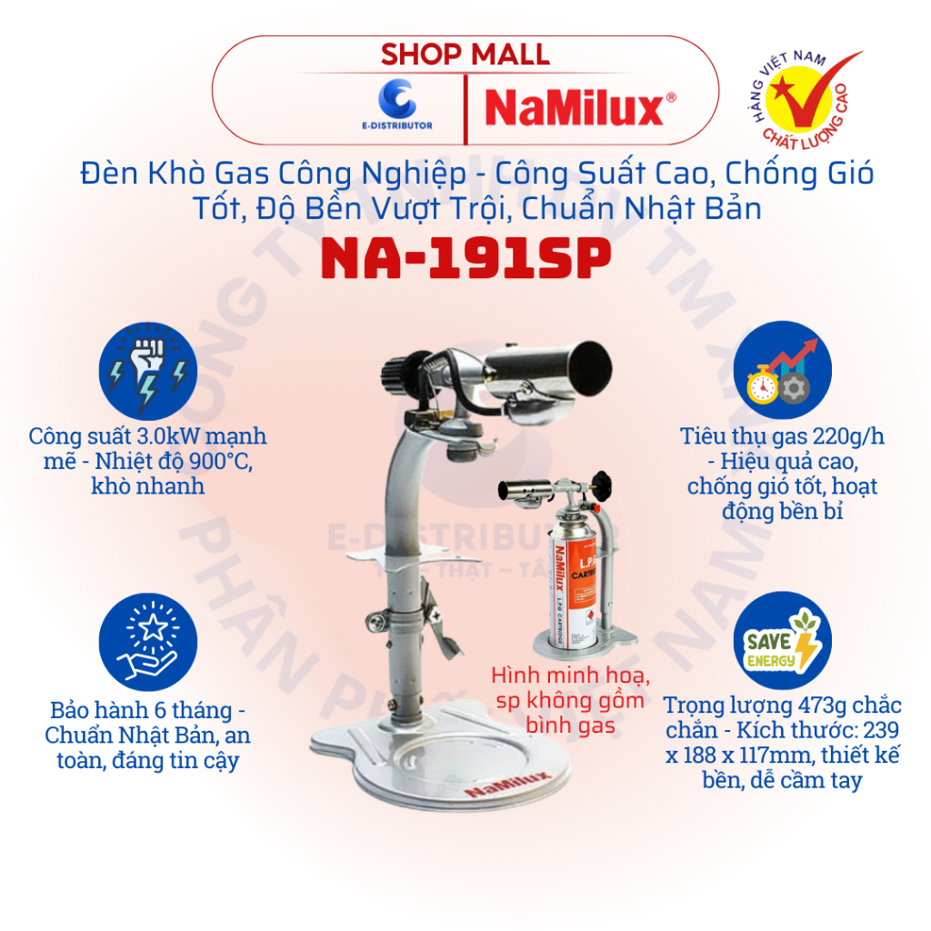 [HỎA TỐC] Đèn khò gas công nghiệp NaMilux NA-191SP - Hệ thống đánh lửa tự động - Hàng chính hãng