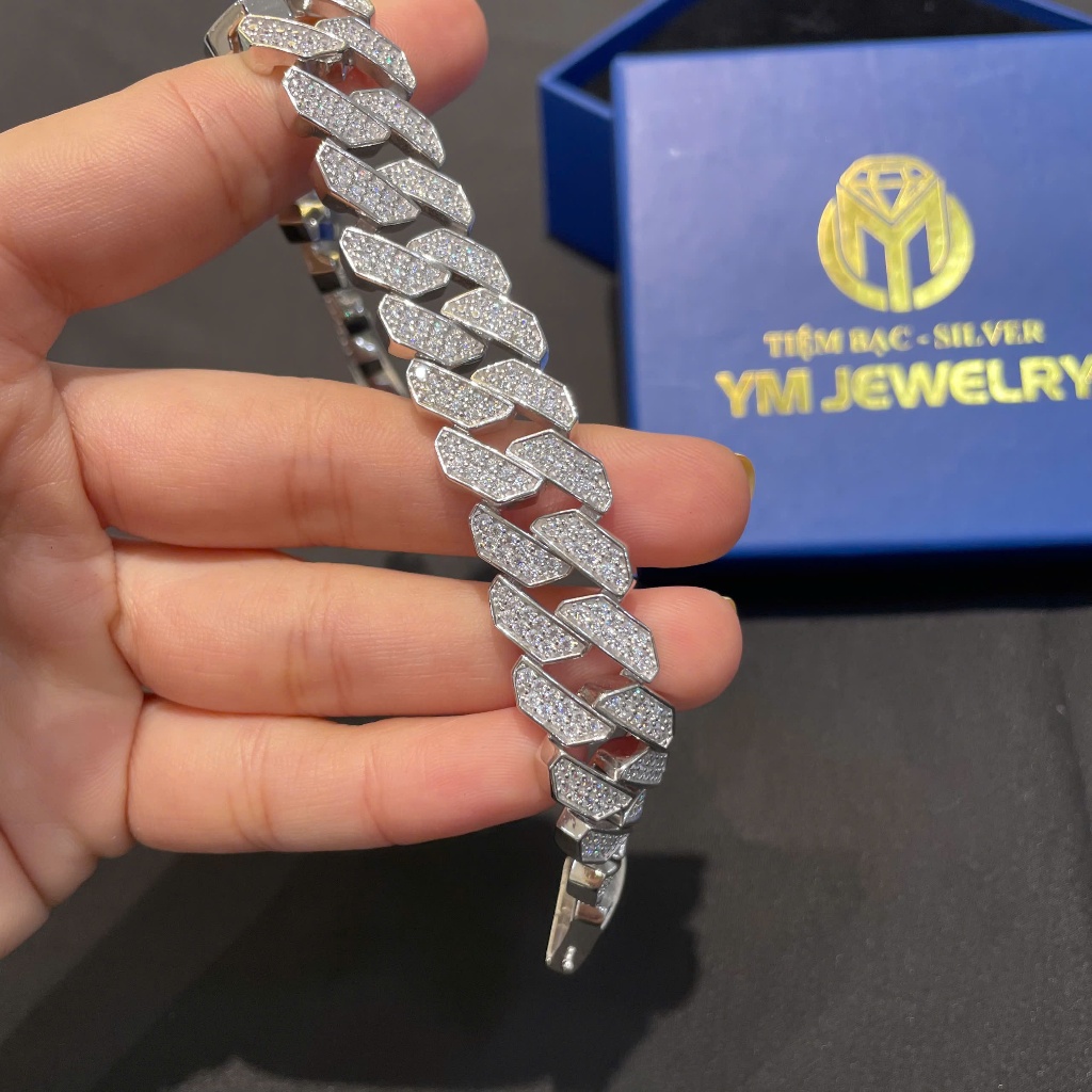 Lắc Tay Cuban Nam Bạc 925 Xi Kim Lắc Lật HC Kuban dài 19cm - Lắc Cuban Cá Tính - YM Jewelry