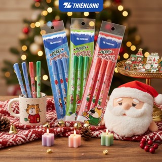 Vỉ 3 cây Bút gel xóa được Mazzic Thiên Long phiên bản Merry Christmas GELE-006/XMAS - Mực Xanh, thân 3 màu