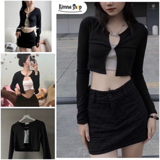 [TẶNG ÁO 2 DÂY] Set Áo Crotop Móc Cài Tay Dài Sexy