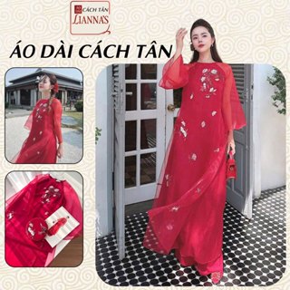  Áo Dài Cách Tân Nữ Oganza Thêu – Áo Dài Tết 2025 Màu Đỏ Vàng Sang Trọng – Áo Dài Cách Tân Lianna's 
