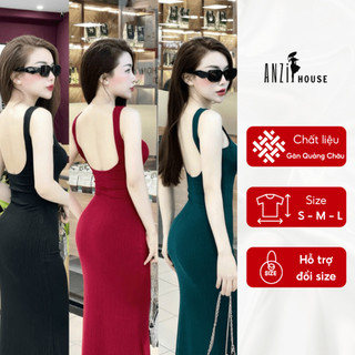  Đầm body hở lưng Váy Body vải thun gân Quảng Châu co giãn mát mẽ mặc đi tiệc đi chơi mùa Hè ANZi House AZH14 