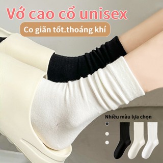 Mua 10 đôi sẽ tiết kiệm hơn Vớ cao cổ unisex, màu trơn trắng đen, thoáng khí và thấm hút mồ hôi