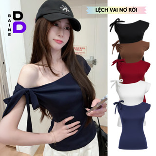  Áo Thun TRỄ VAI THẮT NƠ Mặc Nhiều Kiểu Dáng Dài DD94 Áo Thun Nữ Chất Thun Borip Kiểu Lệch Vai BAINE 