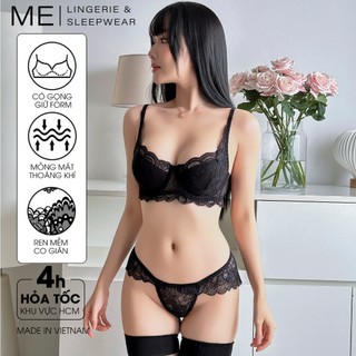  Lingerie Bộ đồ lót ren nữ Bra Có Gọng Không Đệm Mút 2 Lớp Lót Lưới Dày Dặn Quần Lót Gợi Cảm Me Me Lingerie 