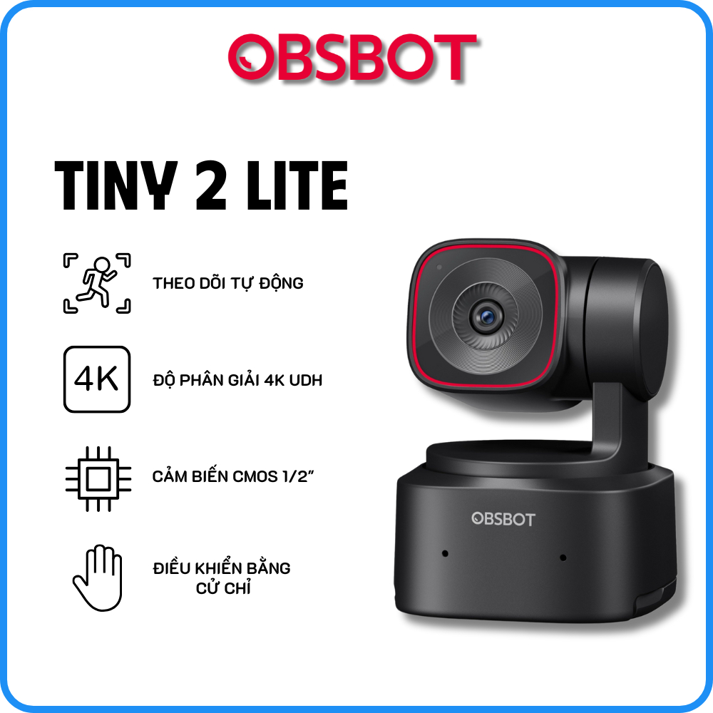 OBSBOT Tiny 2 Lite - Webcam PTZ 4K AI Thông Minh - Hàng Chính Hãng