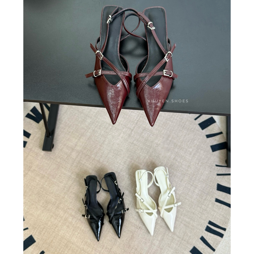   HÀNG SẴN  Giày mũi nhọn dây chéo gót vừa siêu sang bộ sưu tập Xuân hè 2024 - SY-5 