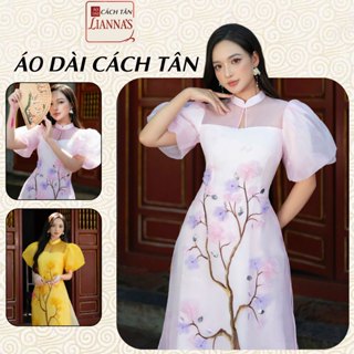  Áo Dài Cách Tân Nữ Oganza Thêu – Áo Dài Tết 2025 Đính Kết Thủ Công Hoa Đào Sang Trọng – Áo Dài Cách Tân Lianna's 