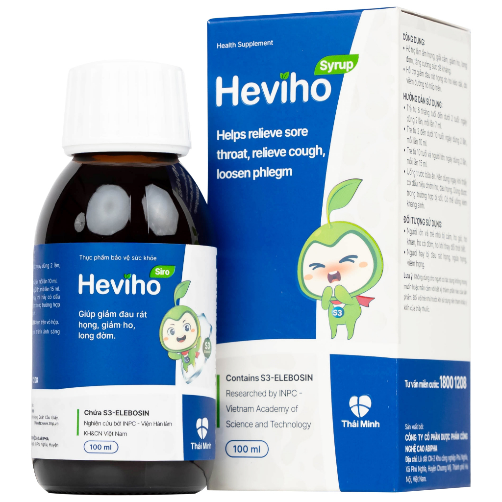 Siro Heviho giảm đau rát họng, giảm ho, long đờm (100ml)