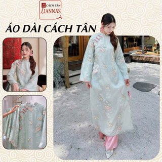  Áo Dài Cách Tân Nữ 4 Tà Tơ Thêu Sen Tương Tư – Áo Dài Tết 2025 Màu Xanh Ngọc Sang Trọng – Áo Dài Cách Tân Lianna's 