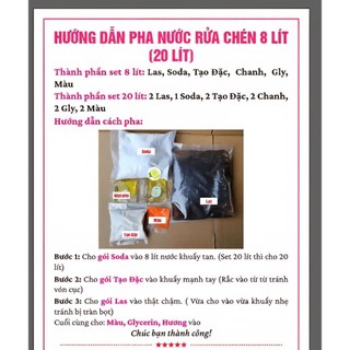 Bộ Kit Nguyên Liệu Tự Pha Nước Rửa Chén 20 Lít, Đậm Đặc Sạch Dầu Mỡ Hương Chanh. Set 20 Lít