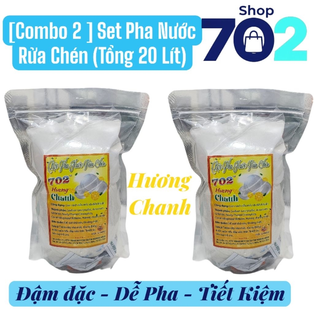 Combo 2 Bộ Kit Tự Pha Nước Rửa Chén 702 (Tổng 20 Lít) Hương Chanh Siêu Tiết Kiệm
