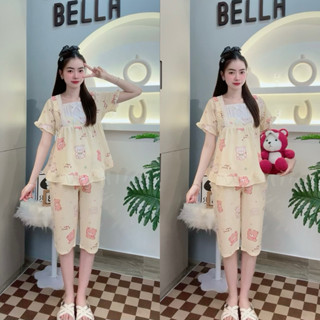    ẢNH THẬT     40 - 75kg   Đồ Bộ - Đồ Ngủ Bầu Xốp Thái Dễ Thương Tay Ngắn Quần Lững 