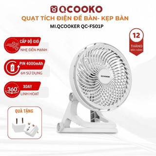  Quạt tích điện kẹp bàn Qcooker FS01P quạt để bàn tích điện USB dung lượng pin 5000mAH dùng liên tục 6h bảo hành 12 Tháng 
