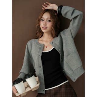 KIDO - Áo len tay dài cổ tròn phối túi NOV CARDIGAN