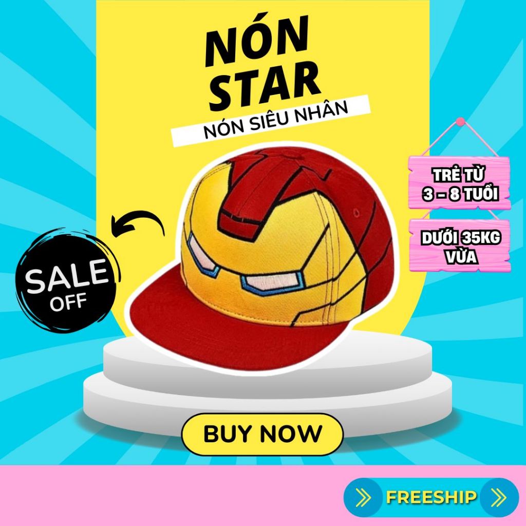 Nón Siêu Nhân Iron Man Cho Bé – Mũ trẻ em Snapback Trẻ Em Thời Trang, Dễ Thương