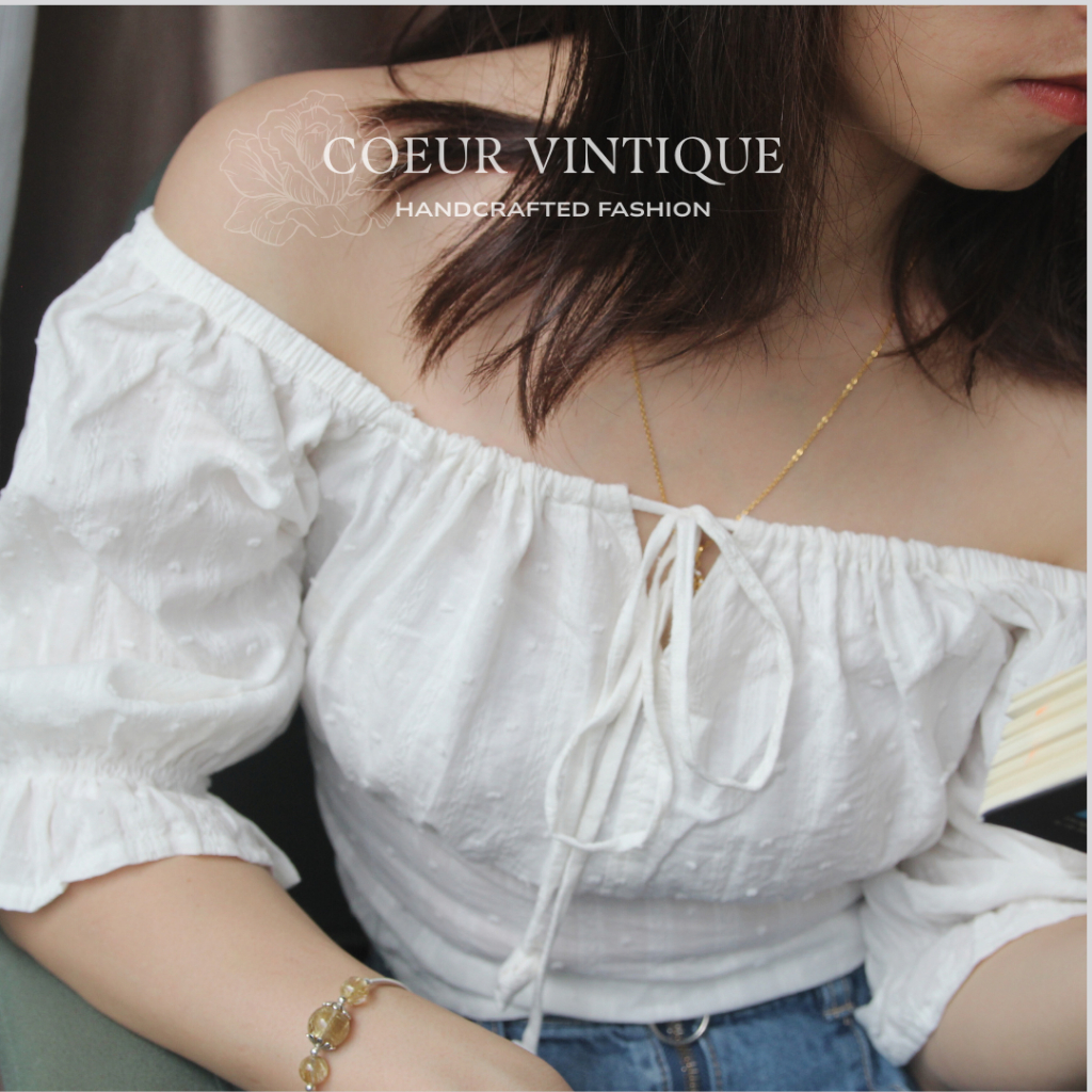 Áo Trễ Vai 2 Cách Mặc Vải Thô Cotton Hạt Coeur Meily