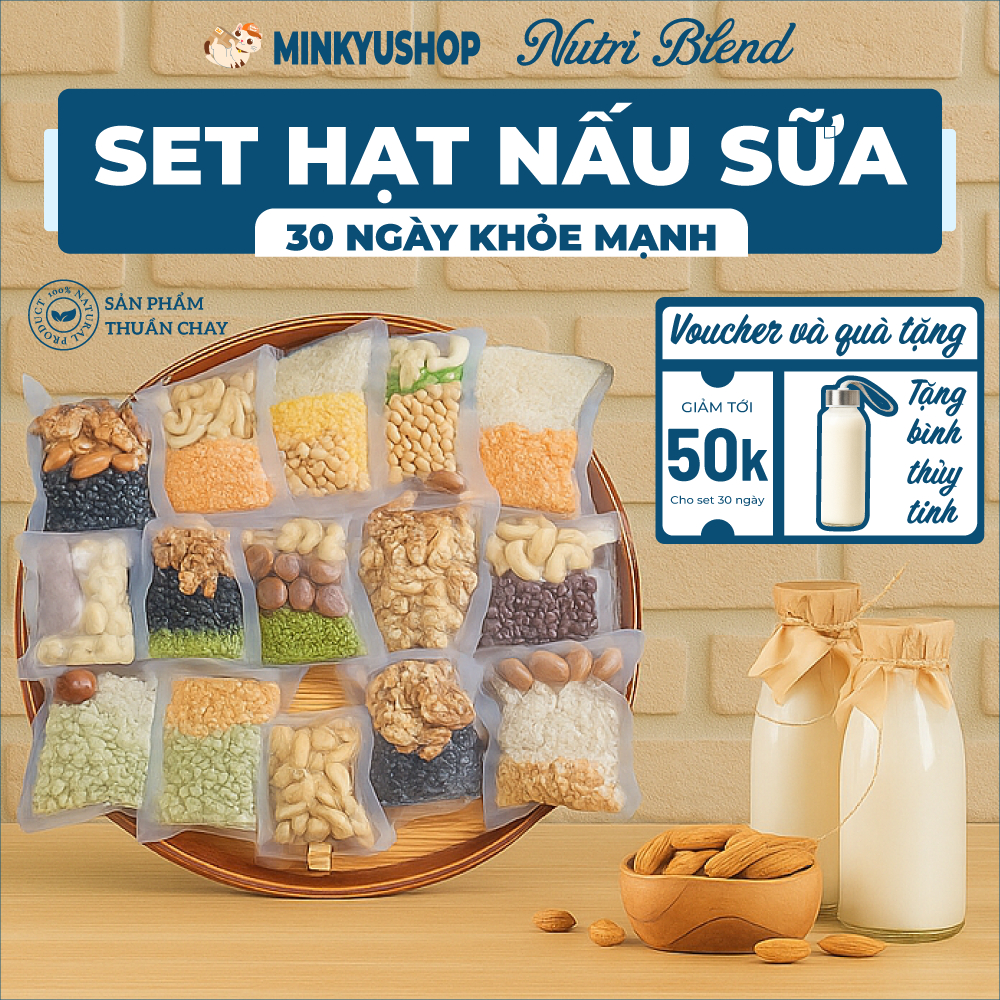 [30 Ngày 30 Gói]Hạt Nấu Sữa Mix Sẵn 20 Loại Hữu Cơ Sạch Sẽ Dinh Dưỡng Tặng Muối Hồng