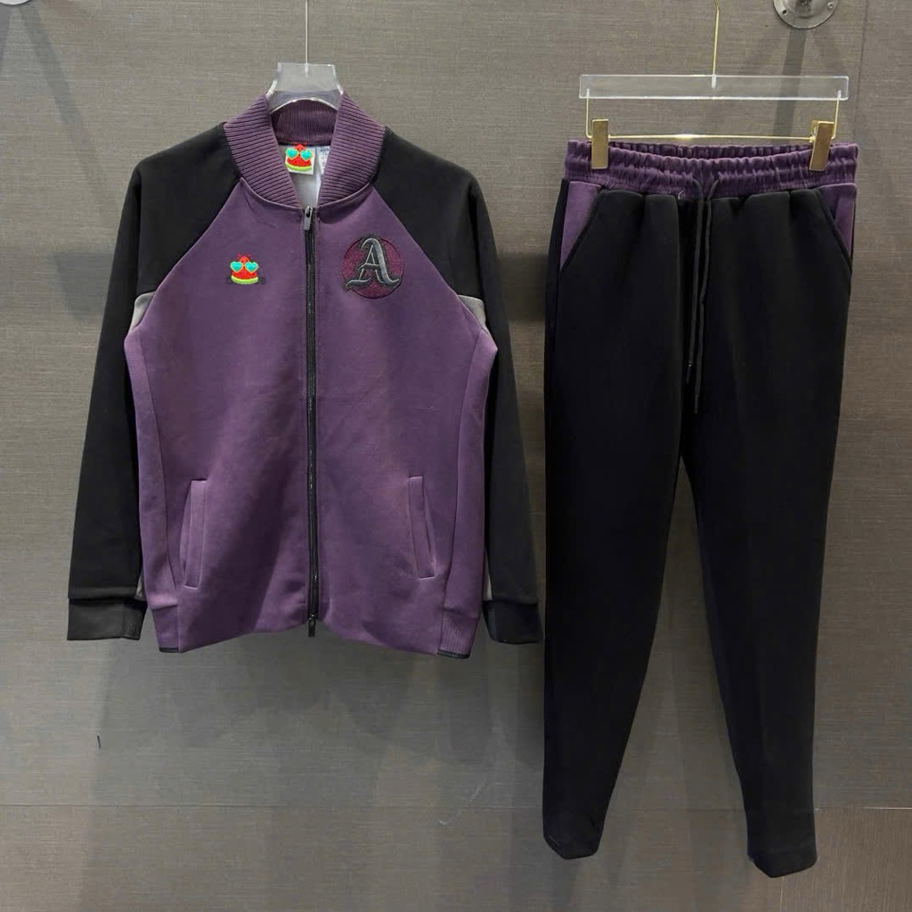  Đồ bộ nam dài tay thu đông PB nỉ hai da thêu logo chữ A cao su ngực áo cổ bomber dày dặn boy phố BD64P 