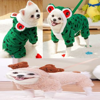 Quần Áo 4 chân cho Chó Mèo - Váy cho Thú Cưng, Có Mũ, Vải Cotton dày, giữ ấm