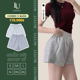  Combo 2c  Quần Short Nỉ Nữ Bigsize Dày Dặn Cạp Chun Co Giãn Quần Sooc Đùi Dáng Phồng Đủ Màu Cạp Cao-QSN001 