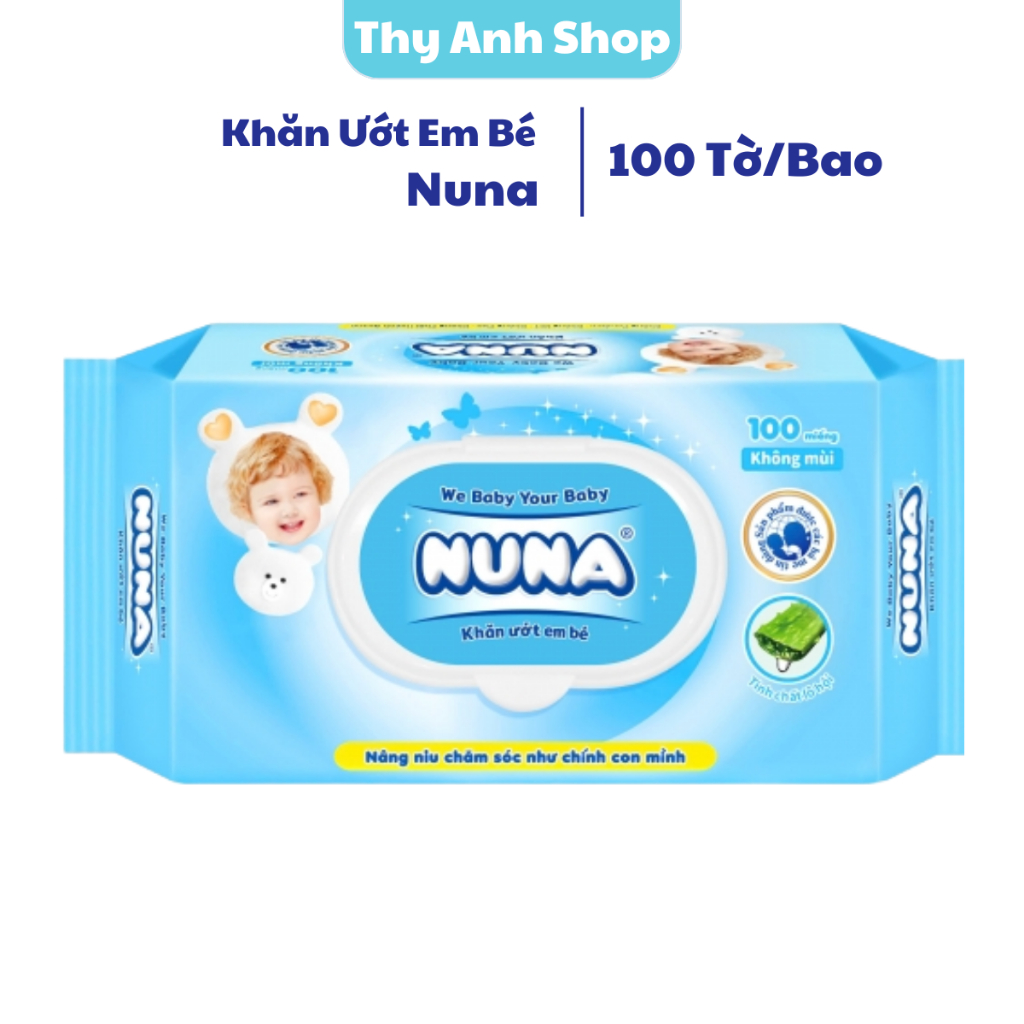 Khăn Ướt Em Bé NUNA Không Mùi Mềm Mại An Toàn Cho Bé, Không Kích Ứng 100 Miếng/Bao