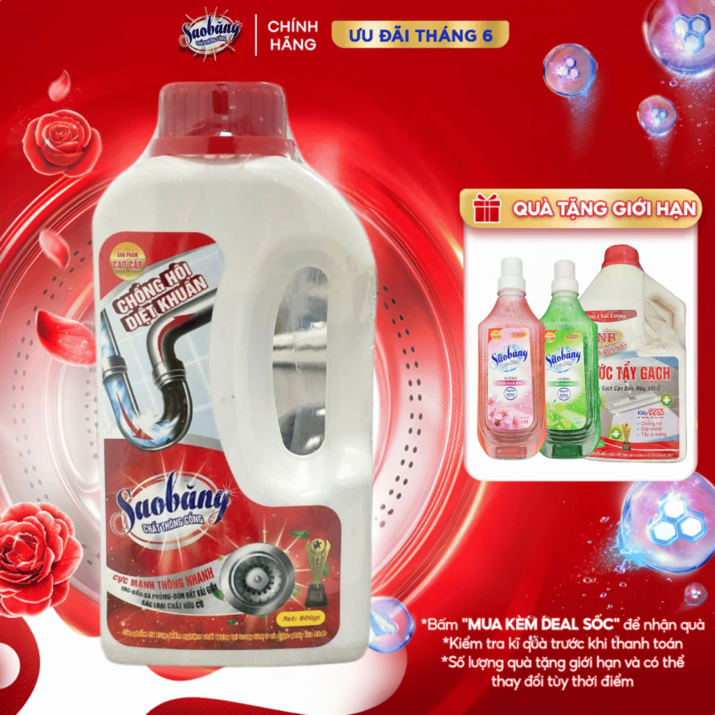 Nước thông cống siêu mạnh SAO BĂNG dùng cho ống thoát nước nhà bếp/bồn rửa/bồn cầu/ống cống an toàn.