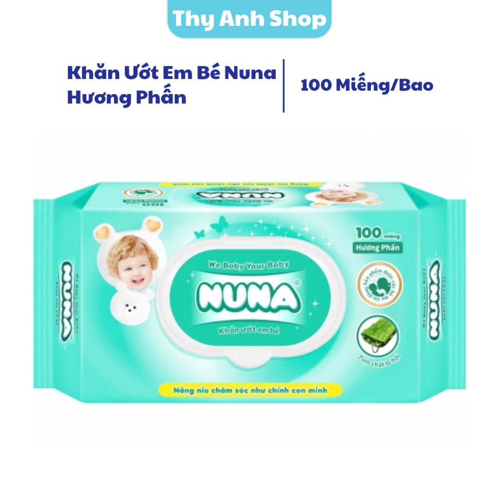 Khăn Ướt Em Bé NUNA Mềm Mại, An Toàn Không Kích Ứng Hương Phấn, 100 miếng/Bao