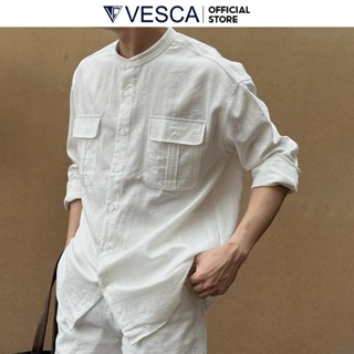 Áo Sơ Mi Đũi Nam Cổ Tàu Đi Biển 2 Túi Có Cúc Áo Chất Đũi Mềm Mại Dày Dặn Đẹp VESCA A2