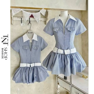  ĐẦM BÍ BIGSIZE CỔ SƠ MI KẺ SỌC KÈM ĐAI TRẮNG  TNT SHOP BIGSIZE 60KG 90KG 