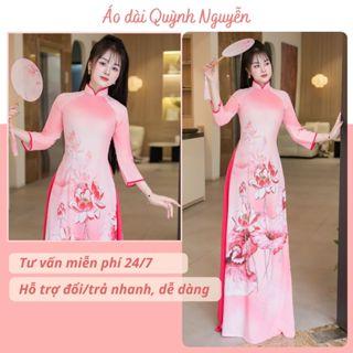  Áo dài nữ áo dài lụa nhật truyền thống cổ cao màu hồng nhã nhẵn Áo dài Quỳnh Nguyễn MÃ N84 