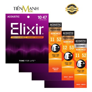 [Chính Hãng] Dây Đàn Guitar Acoustic Elixir 16002, 16027, 16052, 11027 - Phosphor Bronze String cỡ 10,11,12 Phủ Nanoweb