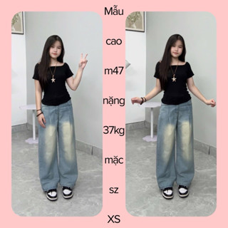  SUÔNG RỘNG NẤM LÙN  QUẦN JEANS NỮ XẾP LY ỐNG RỘNG MÀU XANH MÀI VÀNG NHẠT nhận đoen từ m42 -m52 