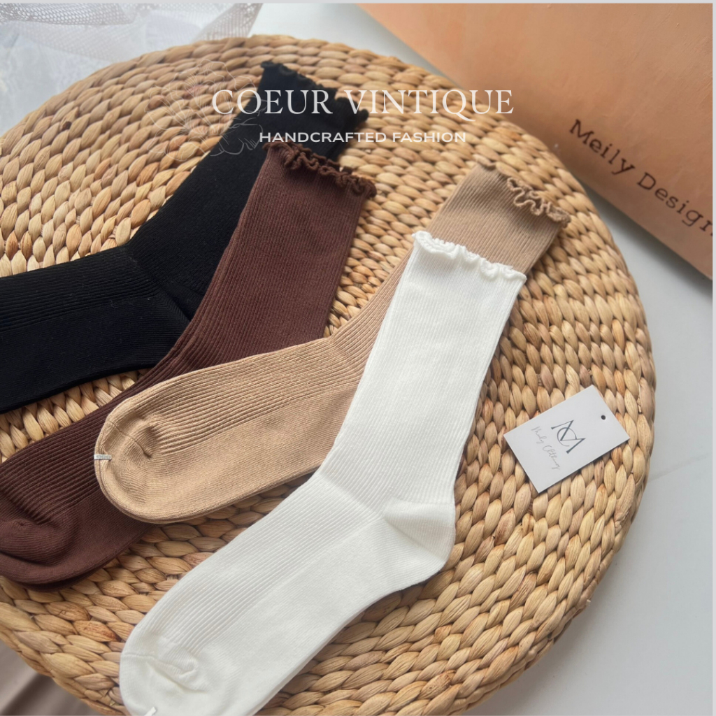 Tất Nữ Cổ Bèo Cao Hàn Quốc - Tất Trơn Vintage Meily