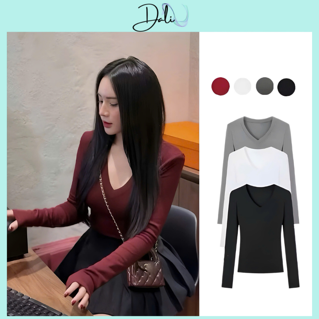 Áo Thun Dài Tay Cổ V Ôm Body Nữ Chất Liệu Thun Zip Cotton Mềm Mại Co Dãn | BigBuy360 - bigbuy360.vn