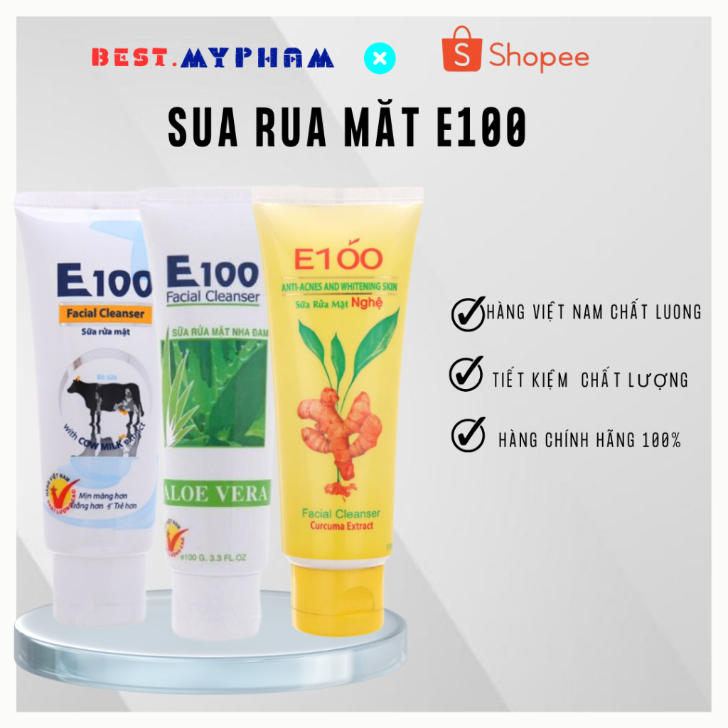 Sữa Rửa Mặt E100 Dưỡng Trắng Bò Nghệ Nha Đamn 80ML Myphamtocspa