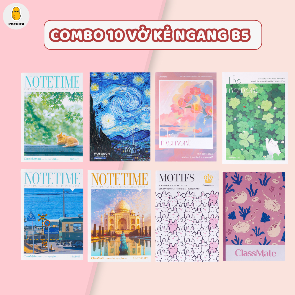 [Tặng Bút Gel] Combo 10 Vở Kẻ Ngang ClassMate 80/120 Trang Tập Bìa Chống Nước Vở Kẻ Ngang Cho Học Si