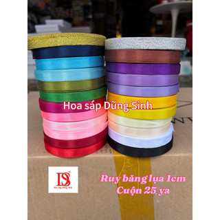 [ R607 ] Lẻ cuộn ruy băng lụa trơn 1cm dài 22m, ruy băng lụa satin bản 1cm nhiều màu bó hoa, làm nơ, trang trí