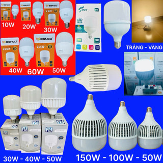  BÓNG ĐÈN LED HÌNH TRỤ TRÒN - TRỤ NHÔM   ĐUÔI E27   CÔNG SUẤT 150W - 100W - 50W - 40W - 30W - 20W SÁNG TRẮNG VÀ SÁNG VÀNG 