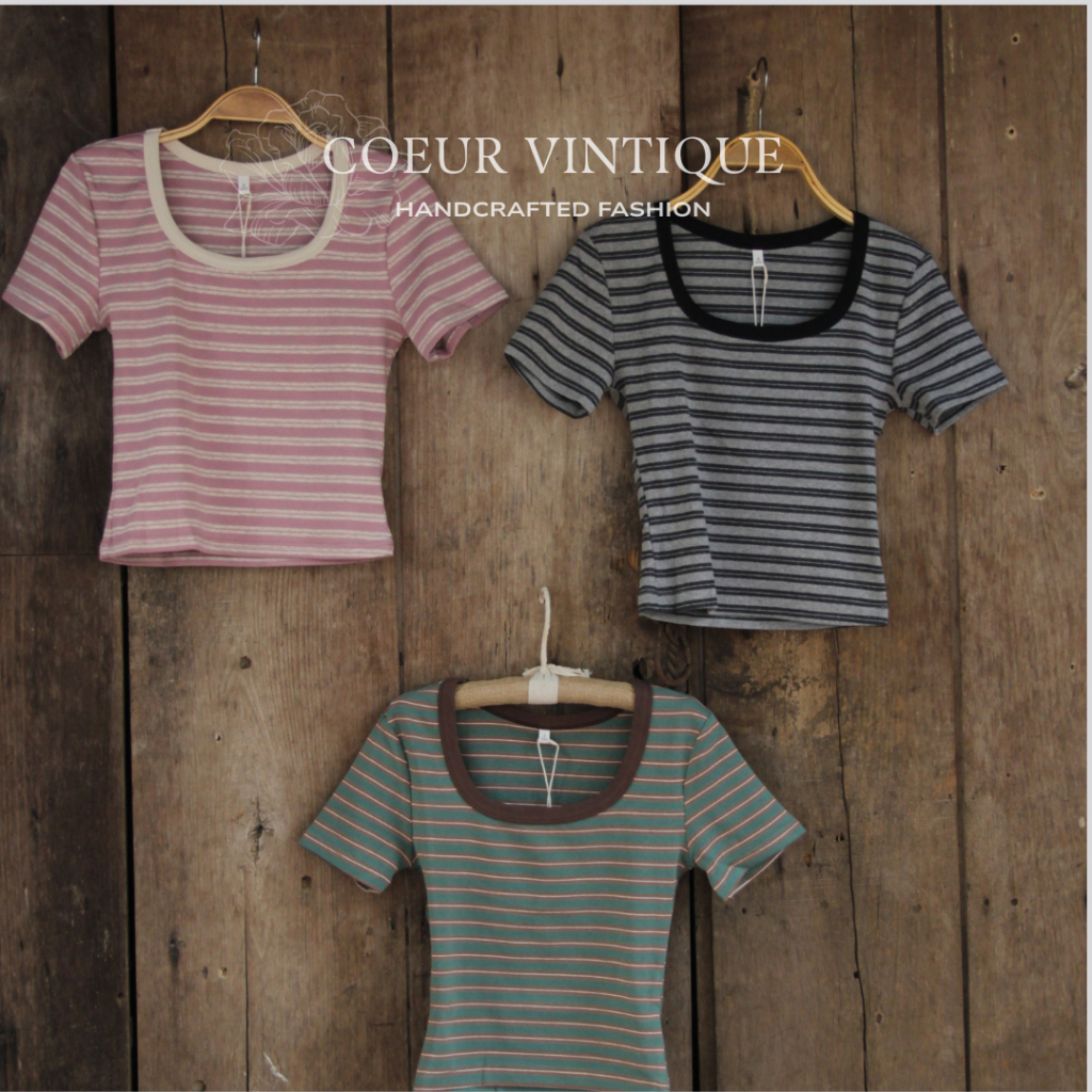 Áo Thun Croptop Kẻ Ngang Nhiều Màu Vải Xuất Coeur Meily