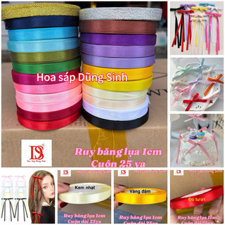 [ R607 ] Lẻ cuộn ruy băng lụa trơn 1cm dài 22m, ruy băng lụa satin bản 1cm nhiều màu bó hoa, làm nơ, trang trí